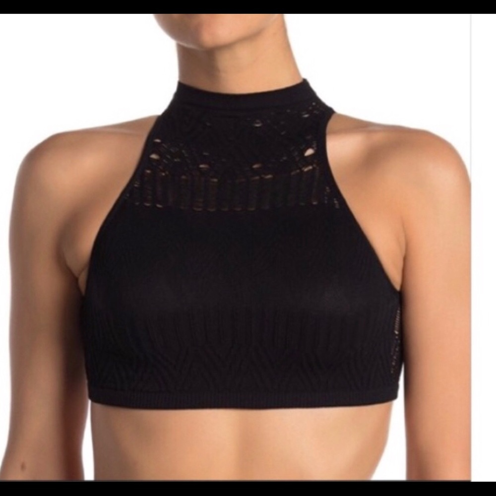 FREE PEOPLE “Intimately” black stretch lace top XS FUN SEXY